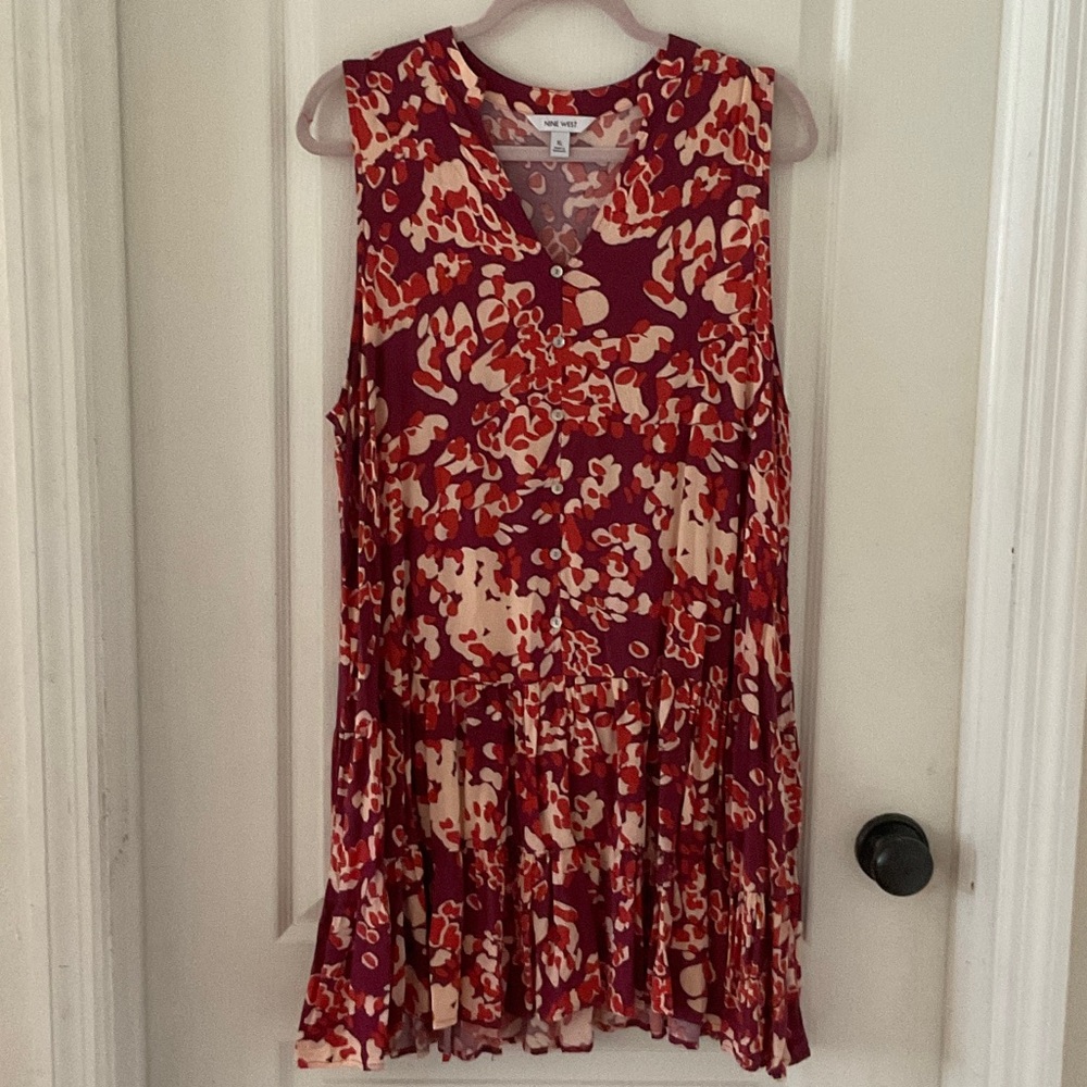 Nine West Sleeveless Red & Cream Printed Tunic Dress